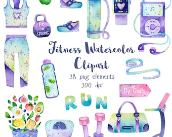 Fitness Clipart. Sport and Gym Clip art. Healthy Lifestyle and Food graphic. Workout graphics. Yoga instant download. Hand drawn clip art