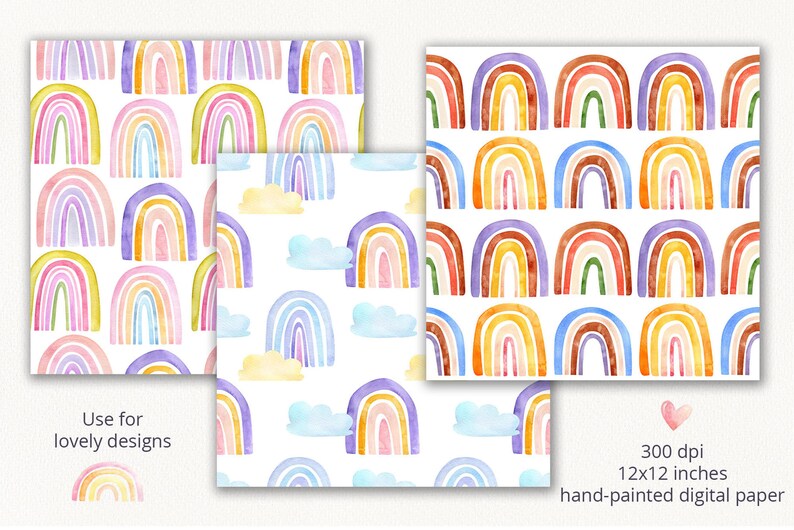 Watercolor Pastel Rainbow Digital Paper Pack. Rainbow Background for ...