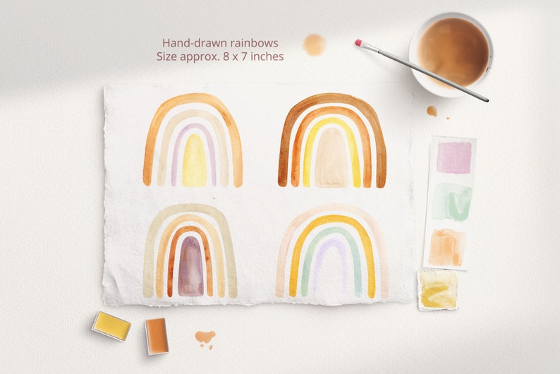 Pastel Rainbow Baby Shower Clipart Boho Rainbow Png Neutral | Etsy