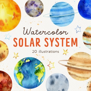 Solar system clipart, Outer Space hand drawn clip art, Space seamless paper, Watercolor Planets clipart, Galaxy science png