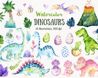 Watercolor dinosaur clipart, Dinosaur illustration, Babyshower dinosaur, Dinosaur birthday party, Baby dinosaur, T Rex, Dinosaur baby PNG