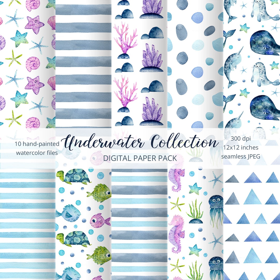Watercolor Sea Digital Paper Pack. Ocean Seamless Patterns. Under the ...