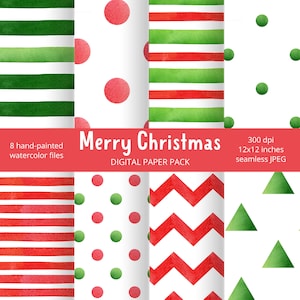 Christmas digital paper pack, Winter digital paper, Scrapbook watercolor paper, Christmas seamless pattern, Christmas background graphics