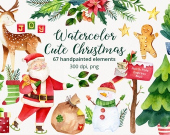 Snowman clipart for Christmas graphics, Holiday clip art,  Santa png and Watercolor winter clip art