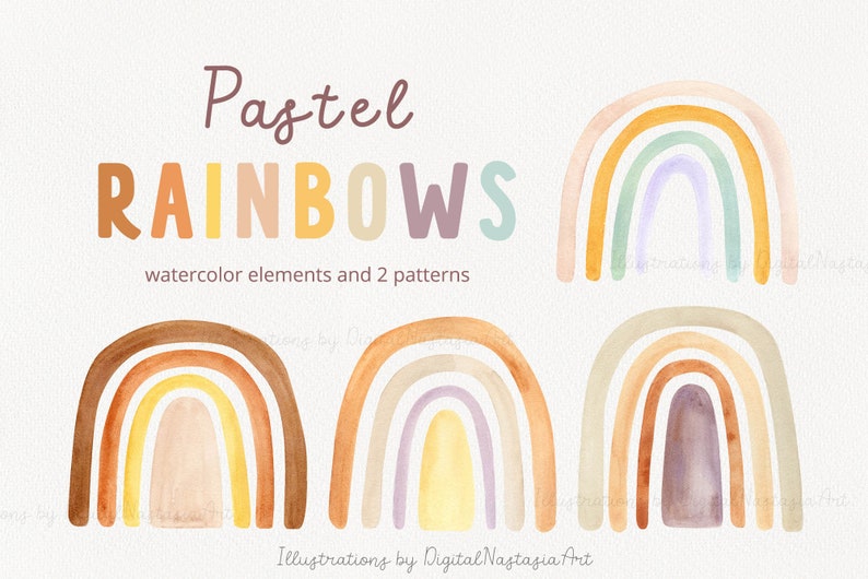 Pastel Rainbow Baby Shower Clipart Boho Rainbow Png Neutral | Etsy