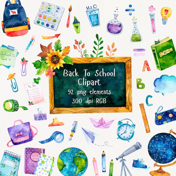 Back To School Clipart School Watercolor School Clip Art Etsy