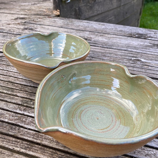 Heart shape pottery bowls, dip dishes, nibbles bowls, olive bowls, leaf, valentines, sage green, pottery, ceramic, stoneware, dip bowls,