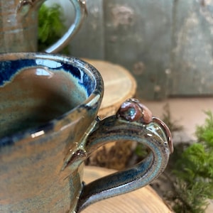 Oak Leaf and Acorn MUG Hand thrown stoneware mug. Pottery,ceramic, fairy,faerie,farmhouse,kitchenware,rustic. Tiny mouse dec on handle.