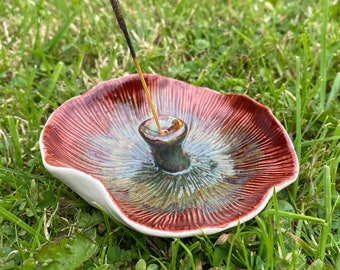 Handmade Ceramic Mushroom Incense Holder, Trinket Dish