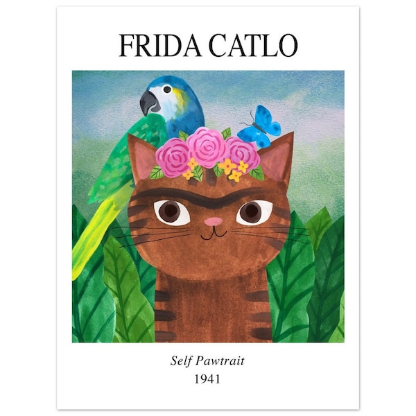 Frida Catlo - Premium Paper Cat Art Print