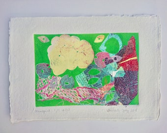 Original Fine Art Monoprint #20 - Multi Colour Collage Abstract Surrealism - Printed on A4 Handmade Cotton Paper - Unframed