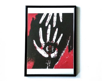 Horror Hand Screenprint - Handmade Silk Screen Print - A4 Recycled Paper - Signed Limited Edition