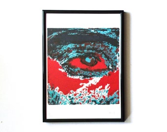 Blue Eye Screenprint -Handmade Silkscreen Print - A4 Recycled Paper - Original Limited Edition Print