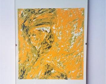 Portrait sérigraphe abstrait - Affiche faite à la main en 3 couches - Papier recyclé A4