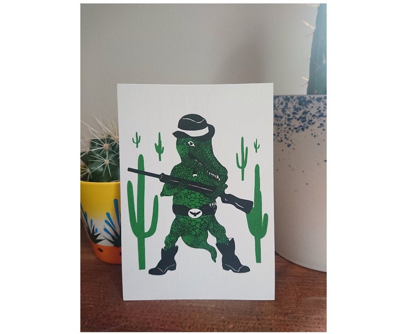 Croc the Hunter Screenprint Postcard Vegan Illustration image 1