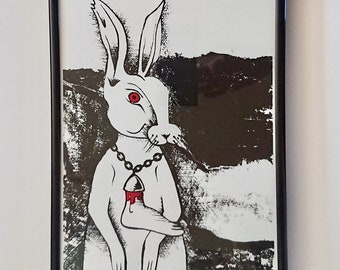 A4 Screenprint ‘Rabbit Foot’ - Two layer handmade silkscreen print poster - original vegan Easter horror illustration on high quality print