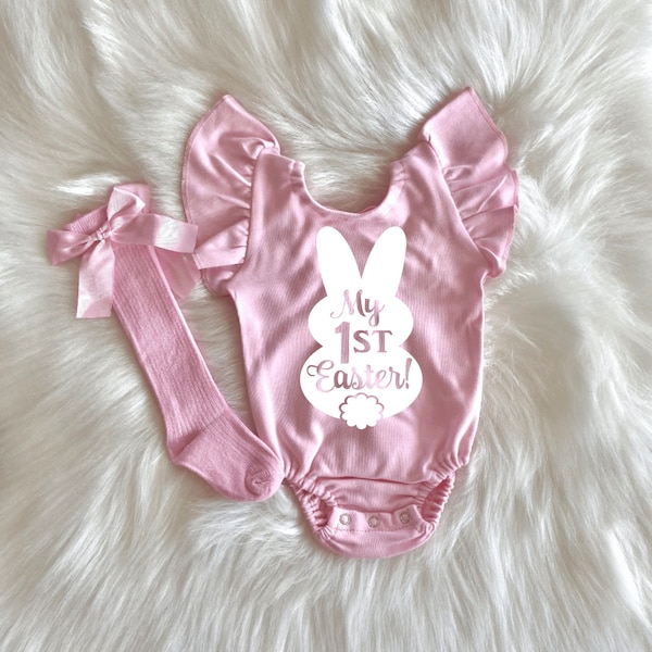 My First Easter Leotard - Baby Pink Leotard - Baby Girl Easter Outfit - Baby Bow Back Leotard - Bay Girl Bunny Leotard