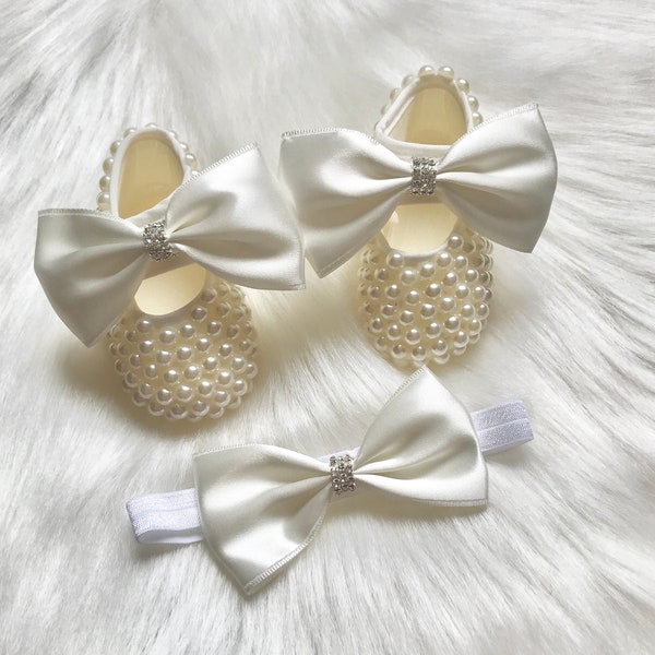 Baby Girl Pearl Shoes - Baby girl Christening Shoes - Baby Baptism Shoes