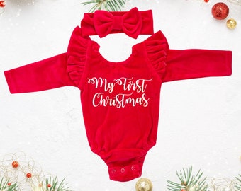 My First Christmas Leotard - Red Bow Back Leotard - Baby Girl Christmas Leotard - Baby Christmas Outfit