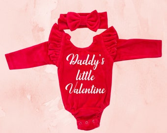 Daddy's Little Valentine Leotard - Custom Baby Leotard - Red Velvet Leotard Baby Girl First Valentines Day Dress Baby Girl