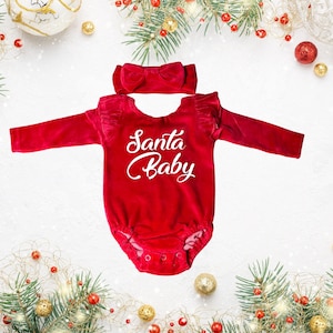 Baby Girl Red Velvet Santa Baby Red Leotard  Baby First Christmas Red Velvet Leotard Baby Red Christmas Outfit Baby Girl Santa Baby Outfit