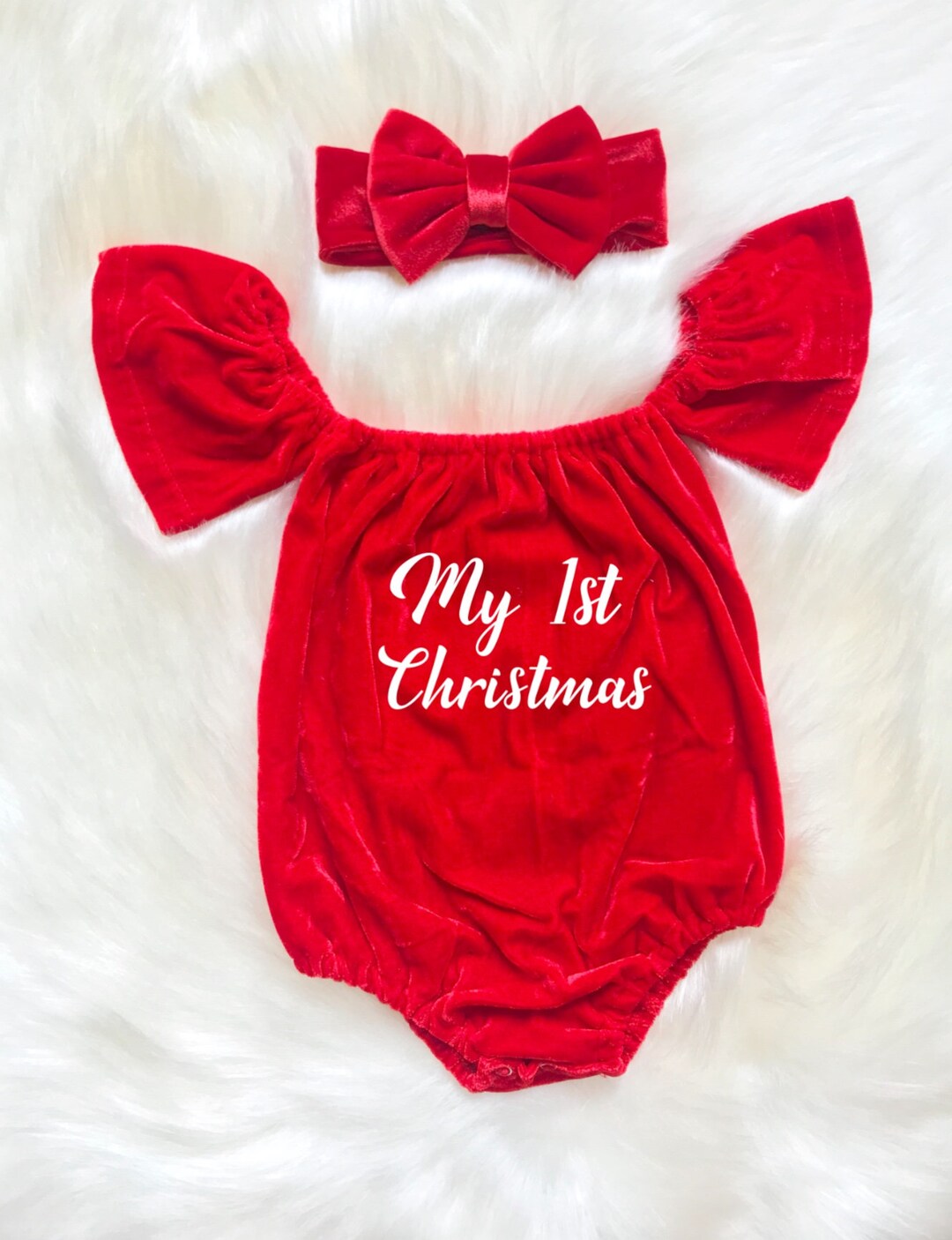 Baby Girl Christmas Romper / Baby Girl Red Velvet Romper / Etsy