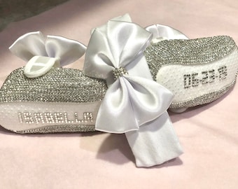 Baby Girl Personalized Baptism Shoes - Rhinestone Baby Shower Gift Set - Custom Baby Wedding Crib Shoes
