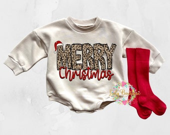 Baby Bubble Romper Baby Girl Christmas Outfit Holiday Bubble Romper Sweatshirt Merry Christmas Romper Baby