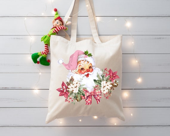 Pink Santa Christmas Tote Bags Custom Xmas Noel Totes Bag Gifts