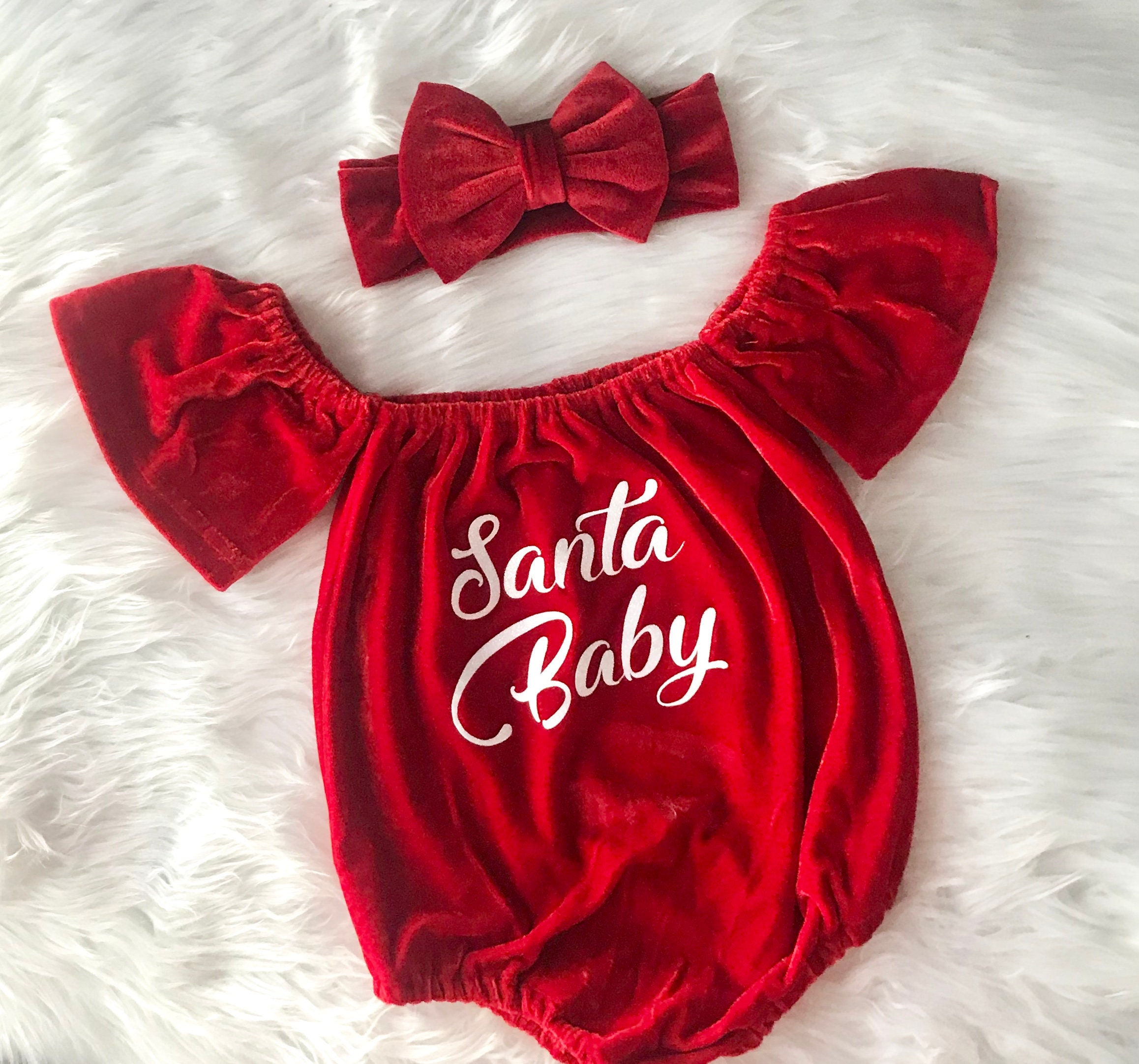 Baby Girl Christmas Romper / Baby Girl Red Velvet Romper / Etsy