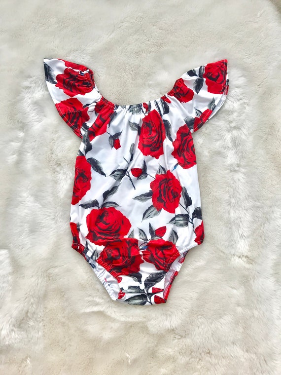 Baby Girl Red And White Romper Baby Girl Flower Romper Etsy