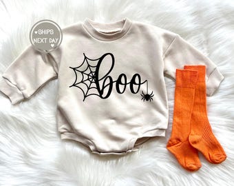 Boo Bubble Romper Halloween Baby Girl Halloween Outfit Sweatshirt Romper 1st Halloween Outfit Toddler Halloween
