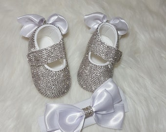 Baby Girl Baptism Shoes - Baby Girl Christening Shoes - Baby Girl Rhinestone Baptism Shoes