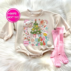 Baby Bubble Romper Holly Jolly Christmas Baby Girl Christmas Outfit Sweatshirt Romper Christmas Outfit Toddler Christmas Tree Sweatshirt