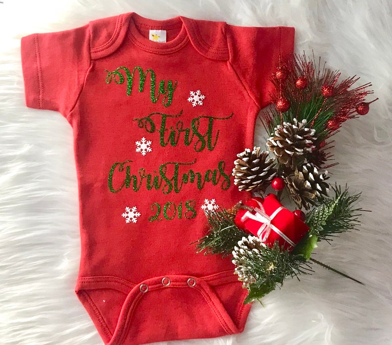 Baby Girl First Christmas Onesie Baby Girl Red Christmas Etsy