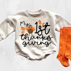 My First Thanksgiving Baby Bubble Romper Thanksgiving Baby Girl Baby Boy Thanksgiving Outfit Sweatshirt Romper 1st Thanksgiving Toddler