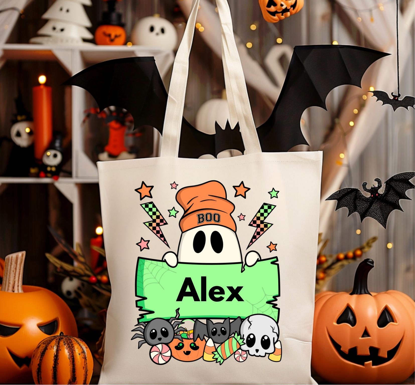 Custom Name Boy Trick or Treat Tote Bag Kids Halloween Kids Treat Bag ...