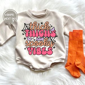 Spooky Vibes Baby Bubble Romper Halloween Baby Girl Halloween Outfit Sweatshirt Romper 1st Halloween Toddler Halloween