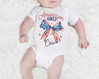 American Girl Bodysuit Baby American Babe Top Baby 4th of July Bodysuit July 4th Outfit Baby Coquette Bow American Flag 4th of July