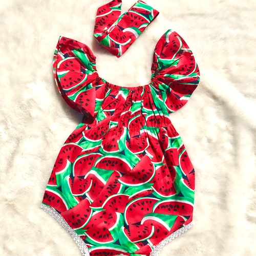 Watermelon Baby Romper Baby Girl Summer Outfit Watermelon Etsy