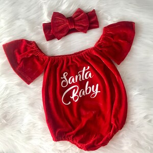 Christmas baby Outfit, super soft cozy sweatsuit Retro Santa of the shoulder romper, bubble romper