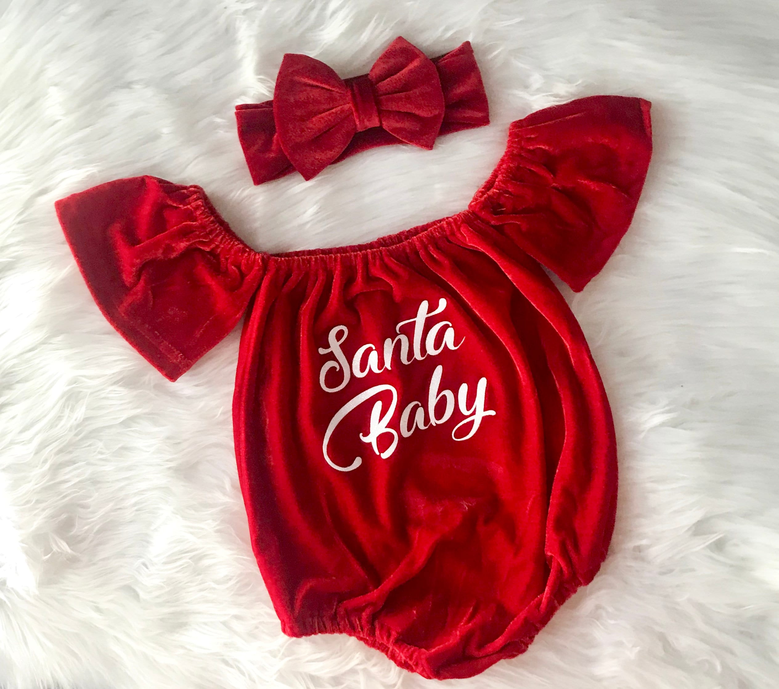 Baby Girl Christmas Romper / Baby Girl Red Velvet Romper / Etsy UK