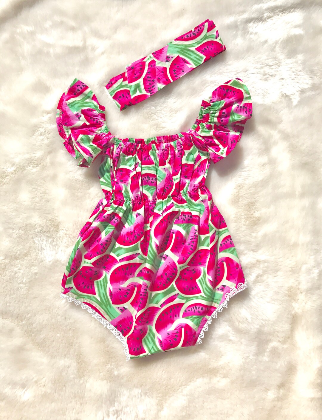 Baby Girl Watermelon Romper / Pink and Green Romper / Pink and Etsy