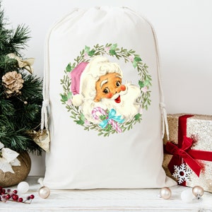 Christmas Santa Sack - Personalized Pink Christmas Sack - Name Christmas Sack - Pink Christmas Sack Custom Retro Santa Sack