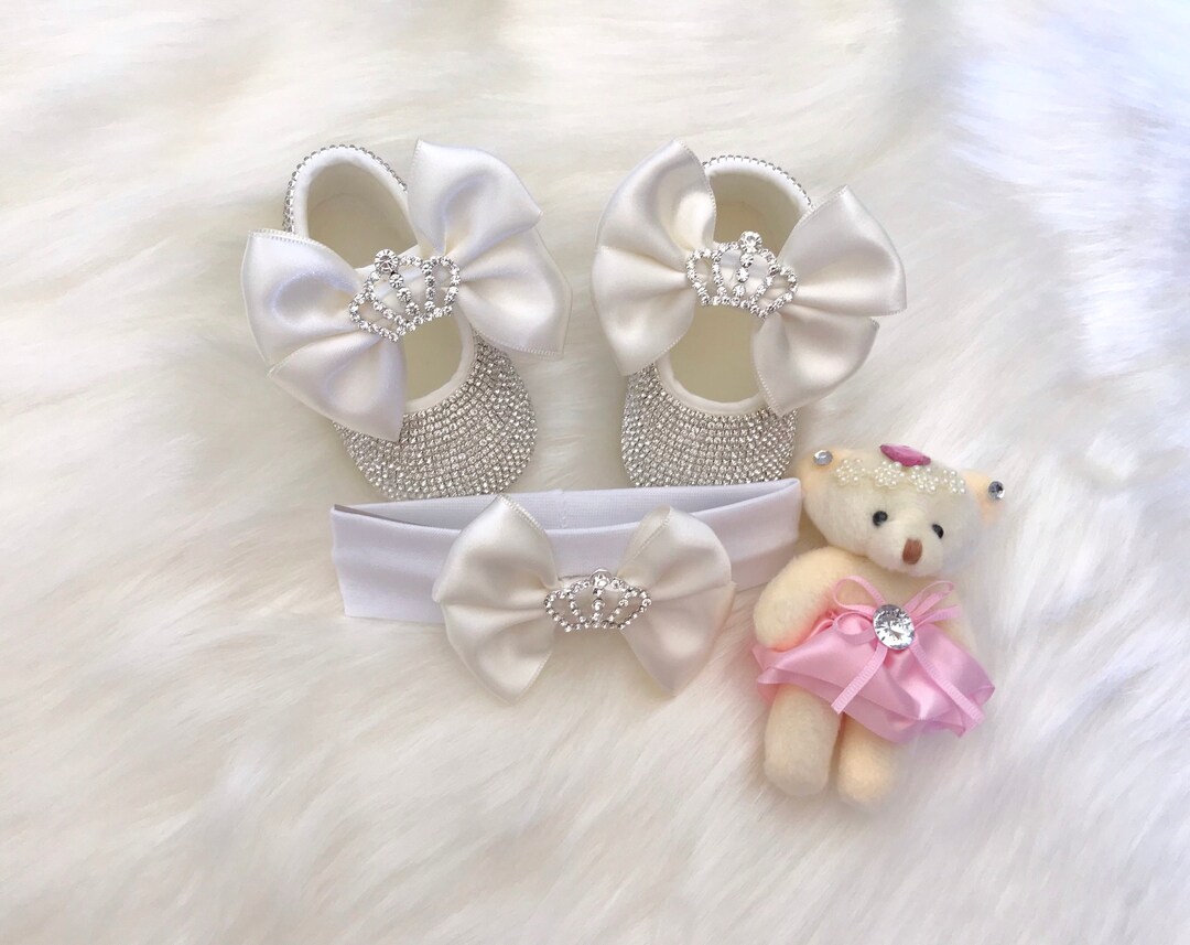 Baby Girl Rhinestone Crib Shoes Baby Girl White and Gold - Etsy