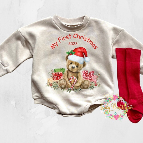Baby Girl Christmas Outfit Holiday Bubble Romper Sweatshirt 1st Christmas Romper Toddler My First Christmas