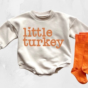 Little Turkey Baby Bubble Romper Thanksgiving Baby Girl Thanksgiving Outfit Sweatshirt Romper 1st Thanksgiving Toddler