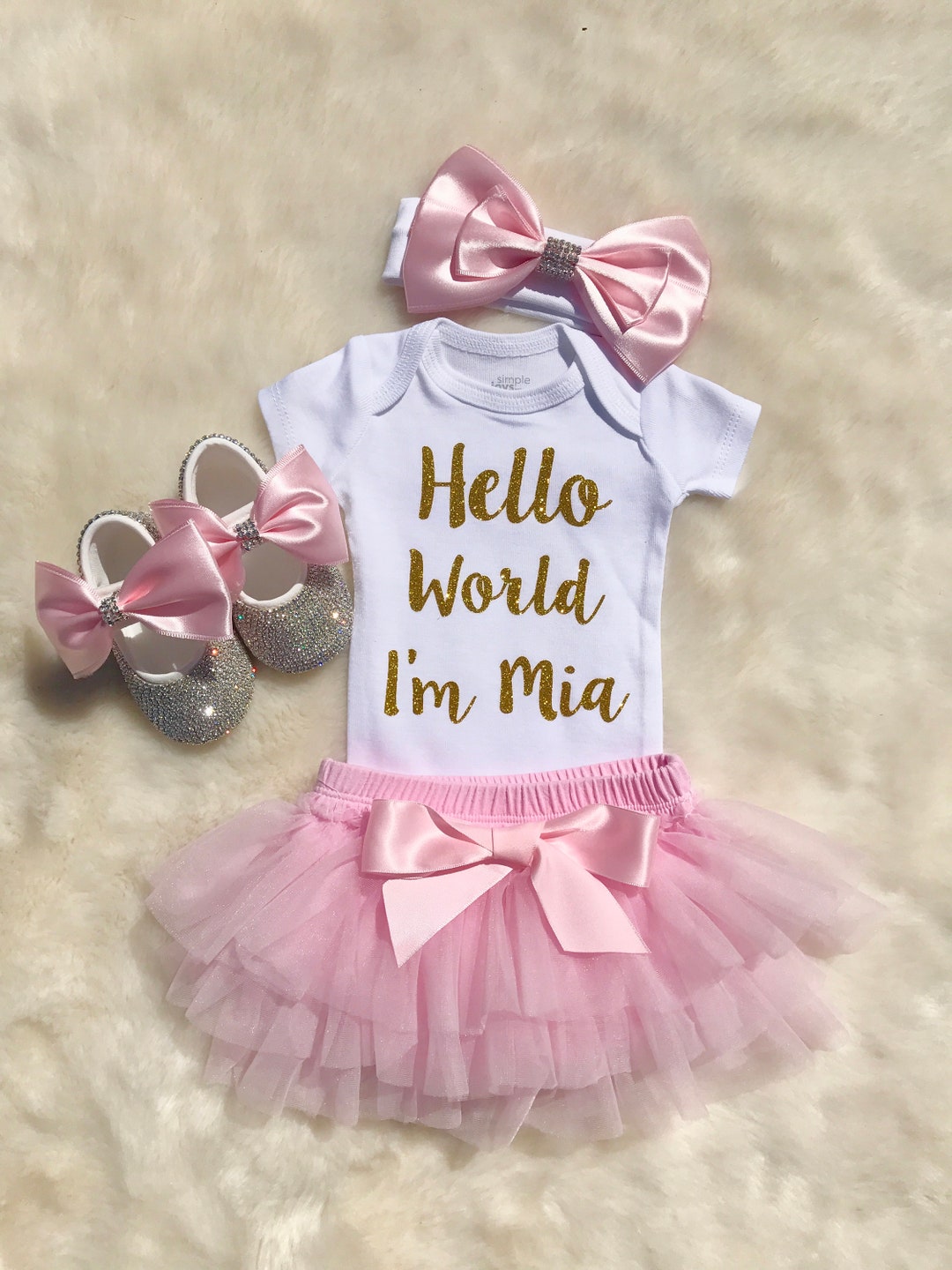 Baby Girl Coming Home Outfit/ Baby Hello World Outfit / Baby Baptism ...