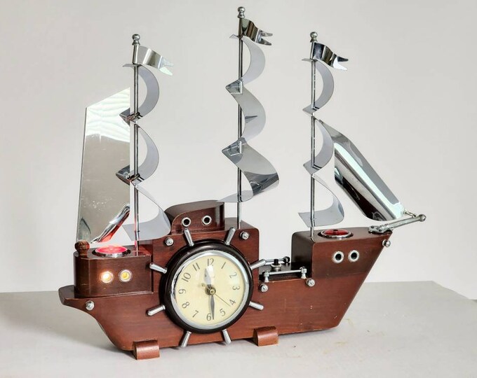 Vintage United Ship Clock, Wood Ship Clock and Nightlight, United Clock