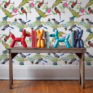 Colorful Birds Removable Wallpaper Traditional White Print Wall Mural